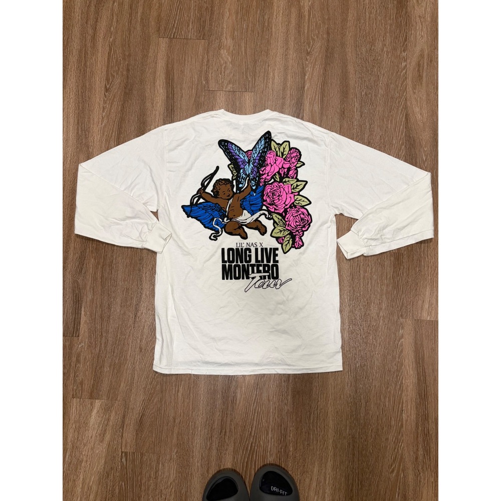Lil Nas X Long Live Montero Tour White‎ Long Sleeve Graphic T-Shirt Mens Large